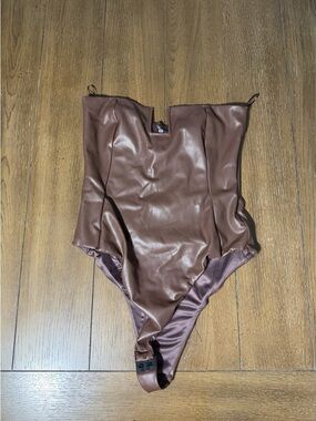 Zara Brown Faux Leather Bodysuit size S